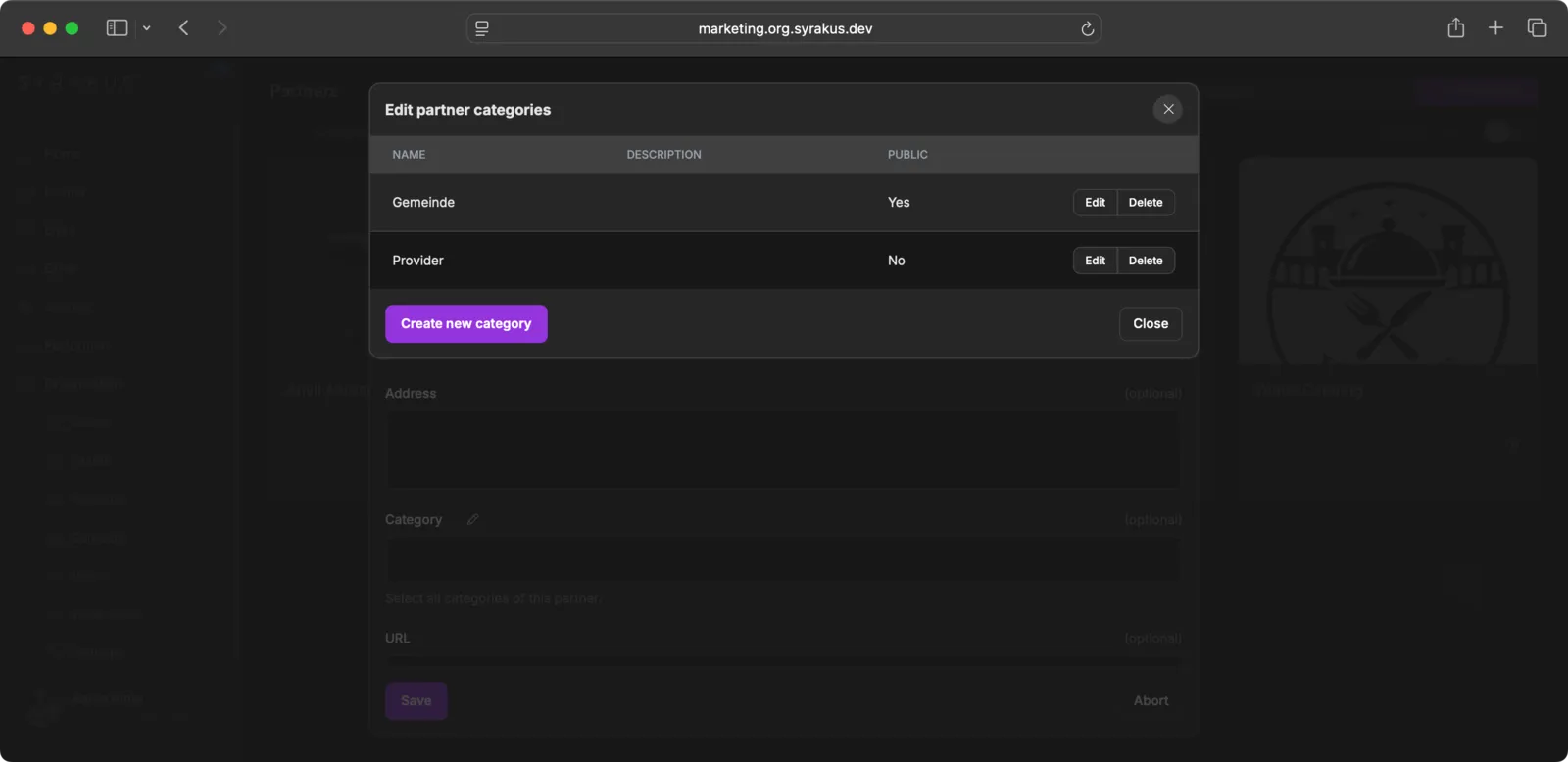 Partner Categories List